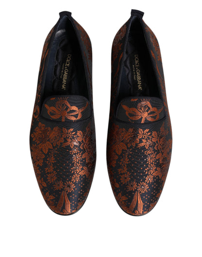 Dolce & Gabbana Black Jacquard Polyester Slip On Loafers Shoes