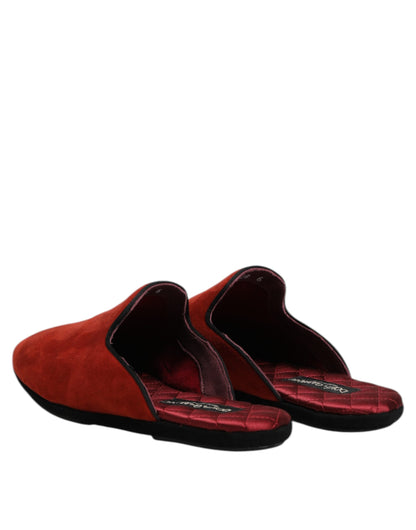 Dolce & Gabbana Orange Suede Slides Flat Slipper Shoes