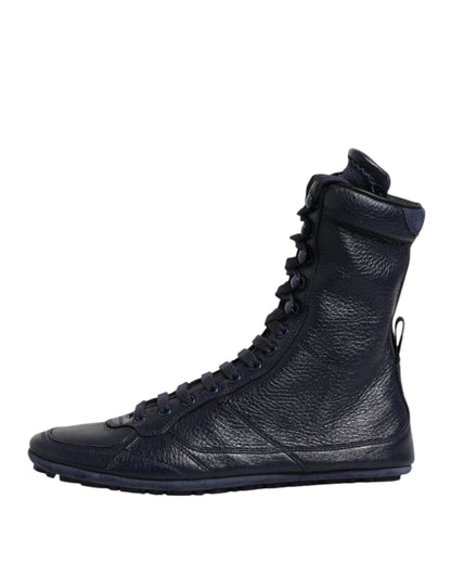 Dolce & Gabbana Dark Blue Leather KING High Top Sneakers Shoes