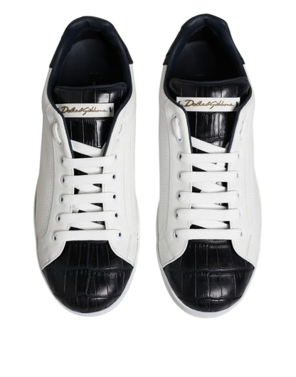 Dolce & Gabbana White Black Leather Portofino Sneaker Shoes