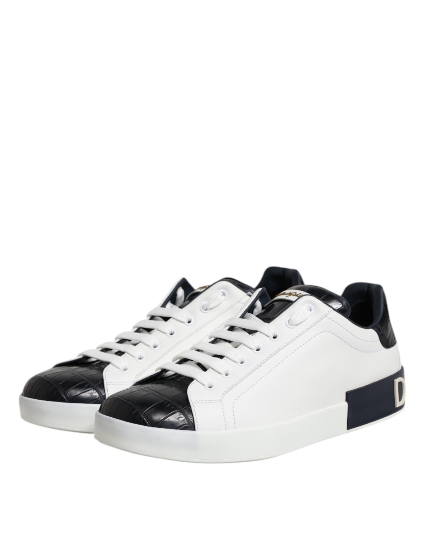 Dolce & Gabbana White Black Leather Portofino Sneaker Shoes