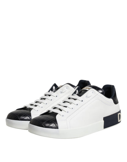 Dolce & Gabbana White Black Leather Portofino Sneaker Shoes