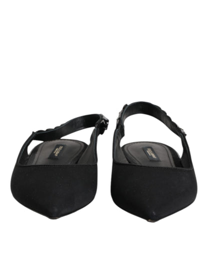 Dolce & Gabbana Black Crystal Charmeuse Slingback Shoes