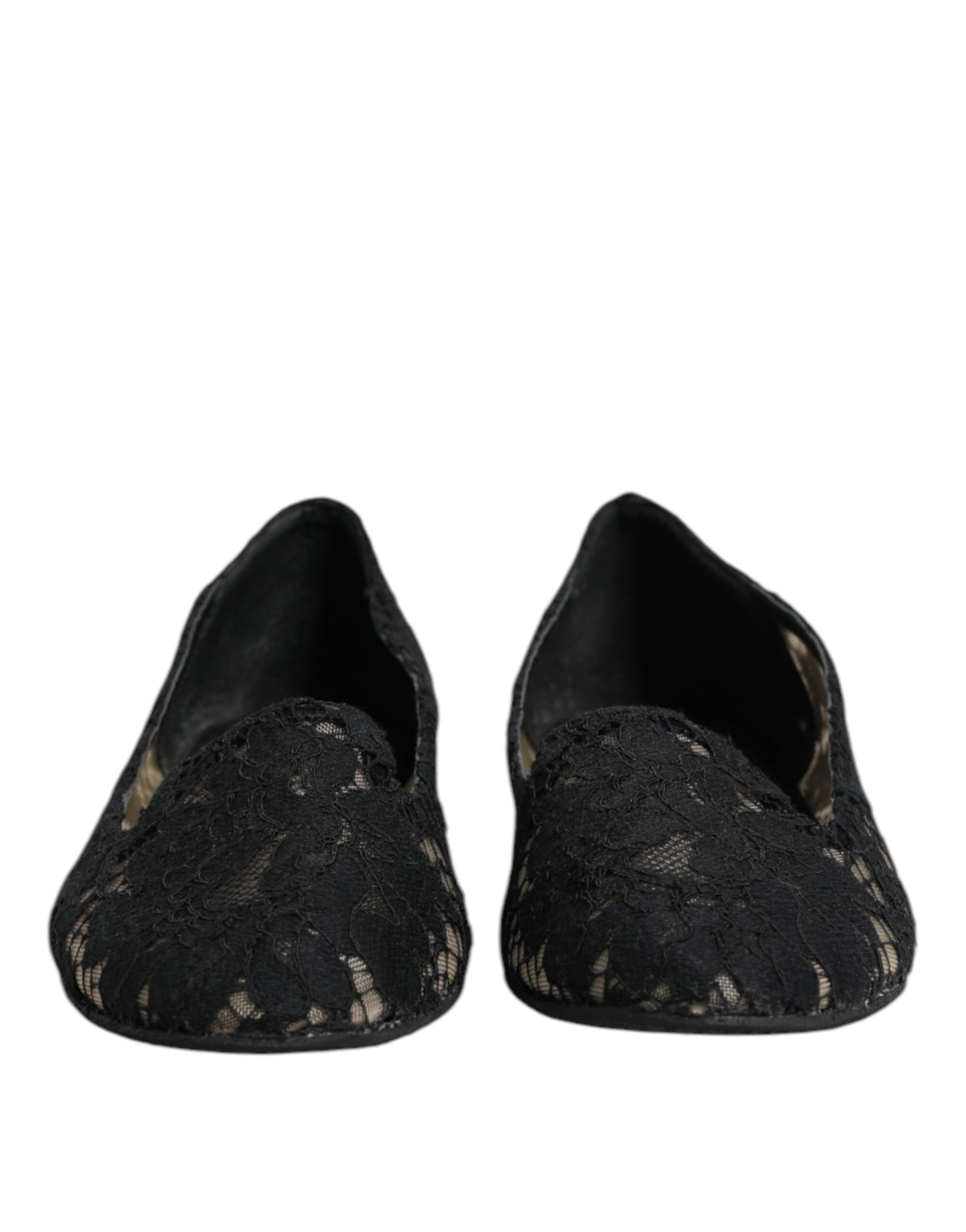 Dolce & Gabbana Black Taormina Lace Slip On Flats Shoes