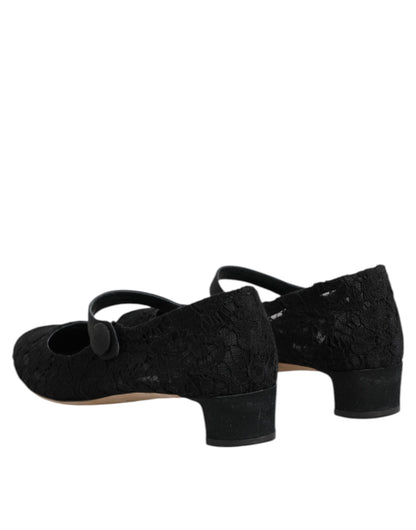 Dolce & Gabbana Black Vally Taormina Floral Lace Pumps Shoes