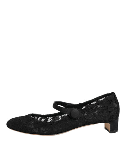 Dolce & Gabbana Black Vally Taormina Floral Lace Pumps Shoes