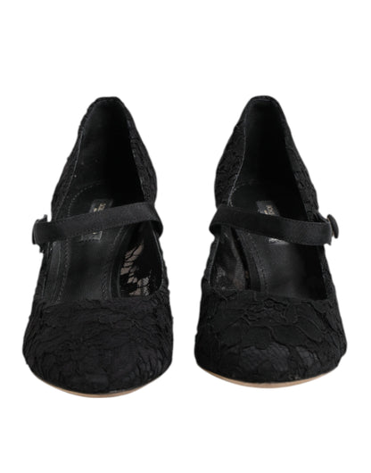 Dolce & Gabbana Black Mary Jane Taormina Lace Pumps Shoes