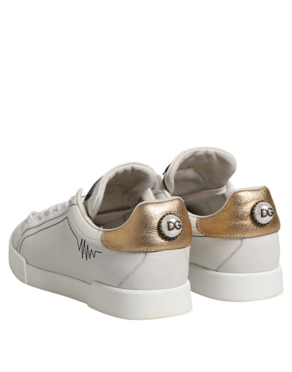 Dolce & Gabbana White Gold Leather Low Top Sneakers Shoes