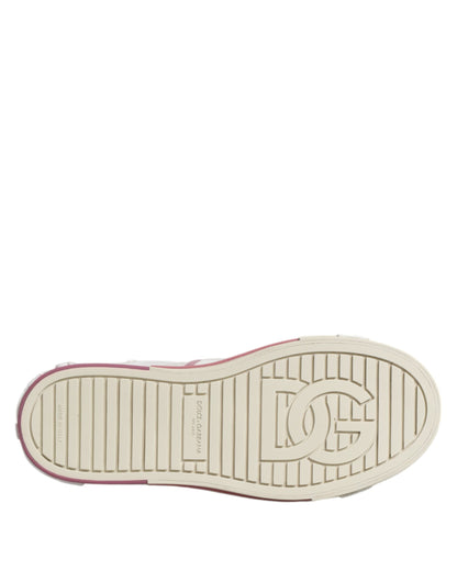 Dolce & Gabbana White Pink Leather Low Top Sneakers Shoes