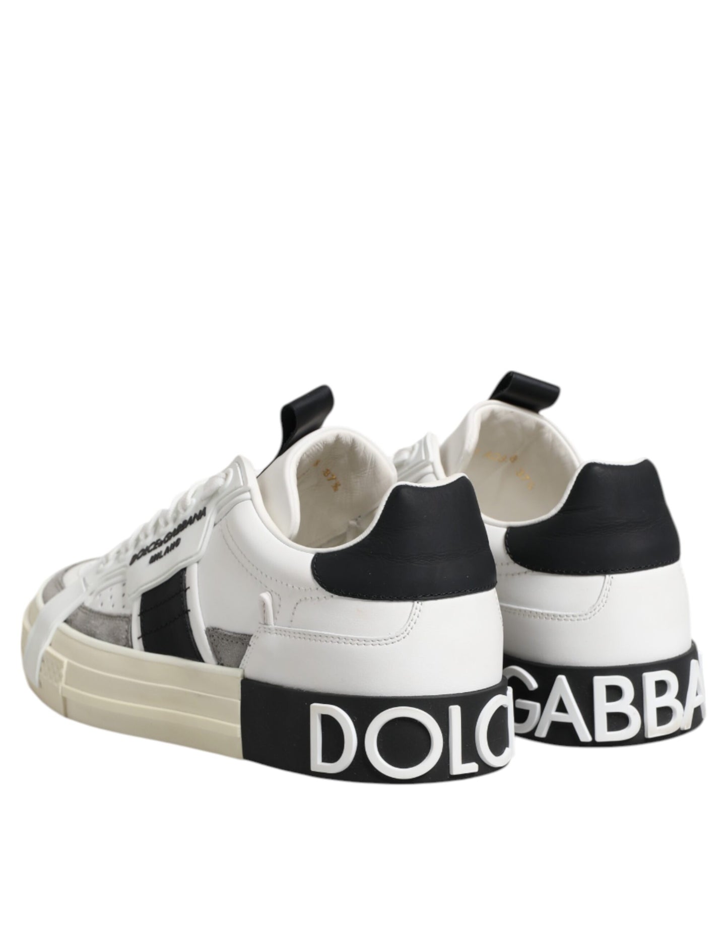Dolce & Gabbana White Black Leather Low Top Sneakers Shoes