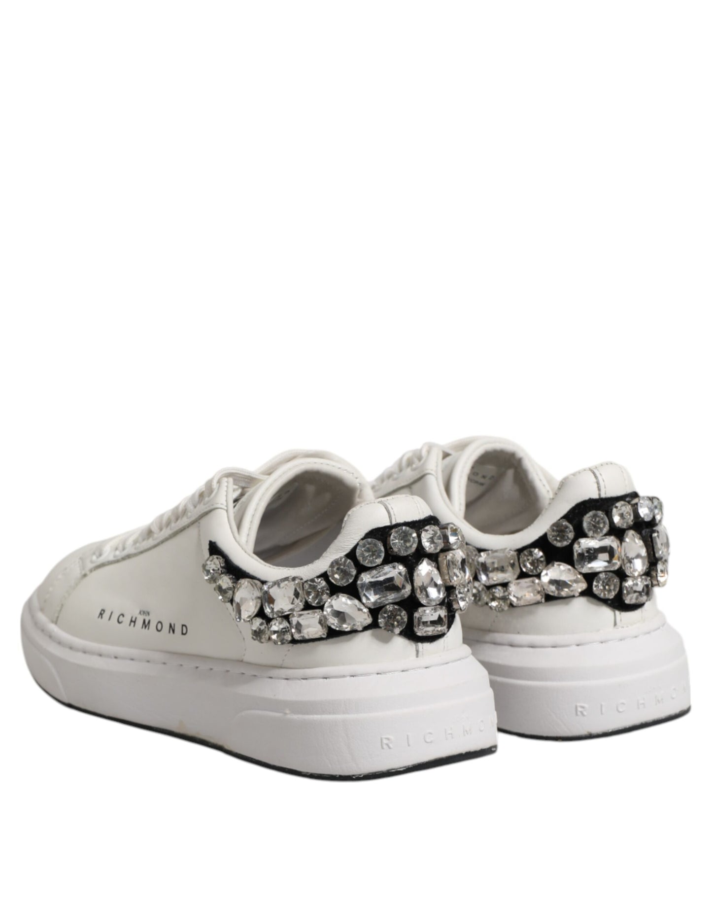 John Richmond White Rhinestone Embellished Sneakers Shoes
