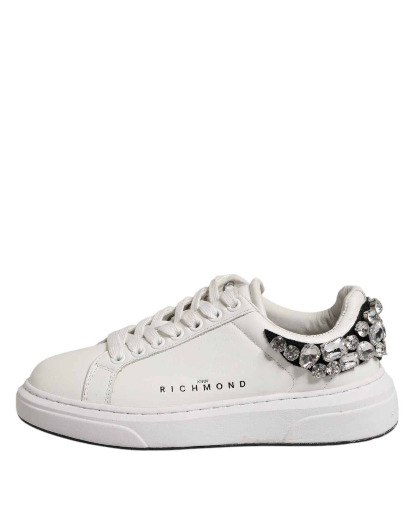 John Richmond White Rhinestone Embellished Sneakers Shoes