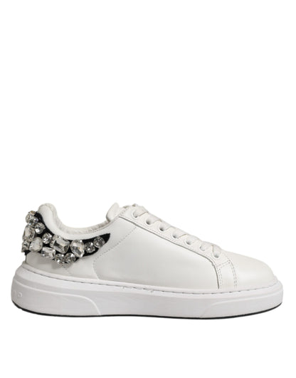 John Richmond White Rhinestone Embellished Sneakers Shoes