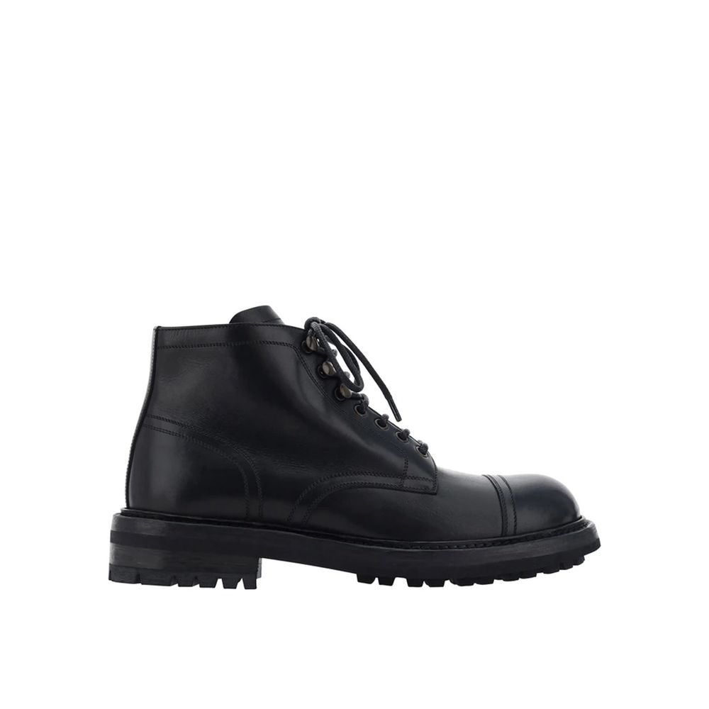 Dolce & Gabbana Black Calfskin Lace-Up Boots