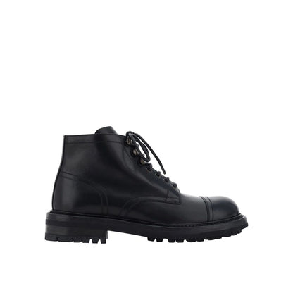 Dolce & Gabbana Black Calfskin Lace-Up Boots