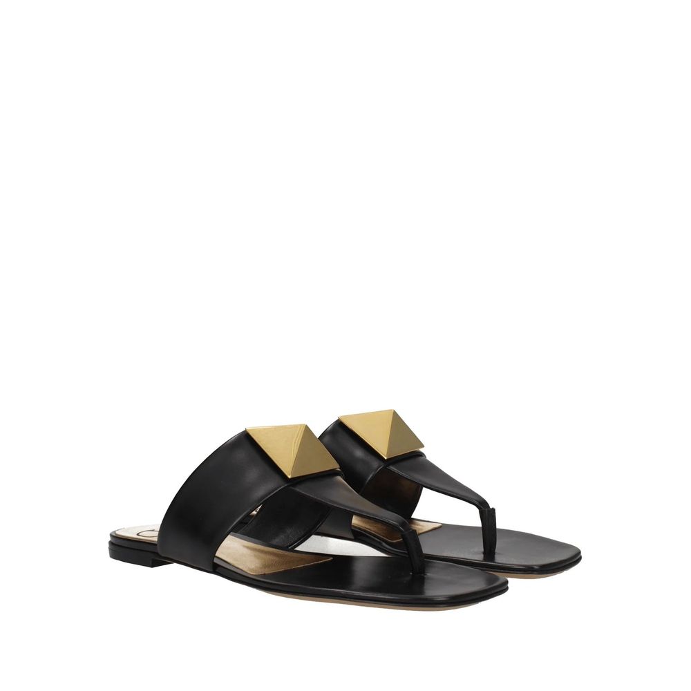 Valentino Garavani Black Calfskin Strap-On Sandals
