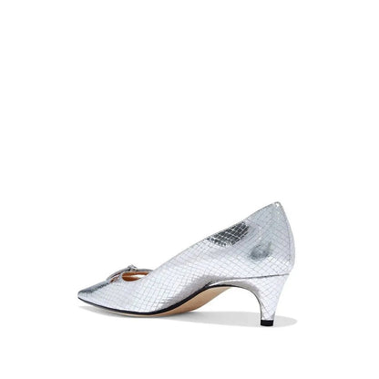 Sergio Rossi Silver Calfskin Mid Heel Pumps