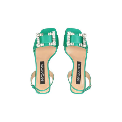 Sergio Rossi Green Silk Stiletto Heel Sandals
