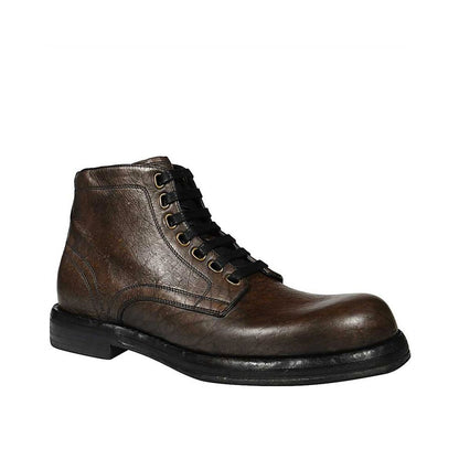Dolce & Gabbana Brown Leather Lace-Up Boots