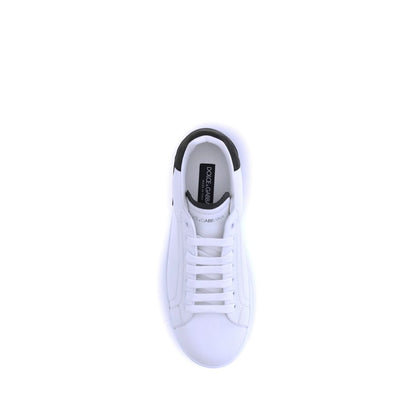 Dolce & Gabbana White Calf Leather Bos Taurus Low Top Sneakers