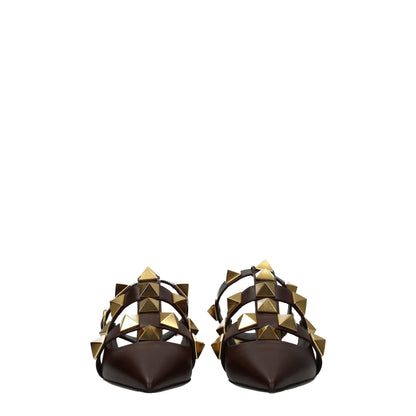 Valentino Garavani Brown Leather Flat Sandals