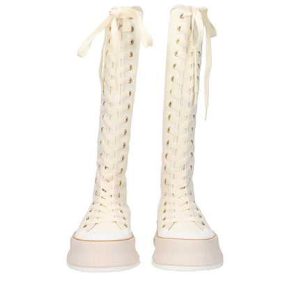 Max Mara Beige Fabric Lace-Up Boots