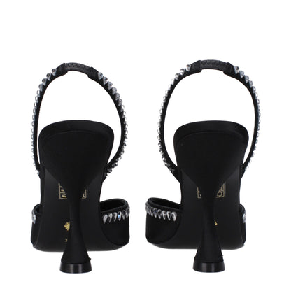 Stuart Weitzman Black Satin Stiletto Heel Sandals