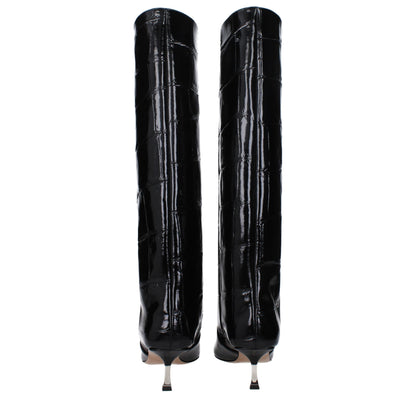 Paris Texas Black Leather High Heel Boots