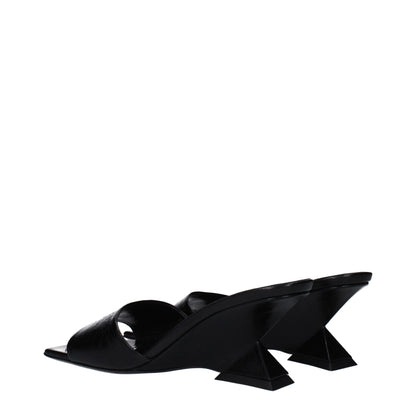 The Attico Black Leather Flat Sandals