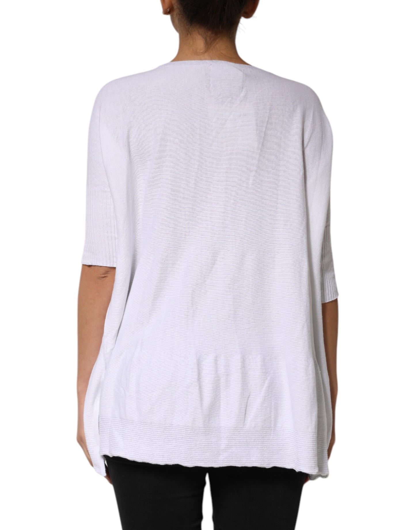 PINK MEMORIES White Cotton Short Sleeves Round Neck Blouse Top