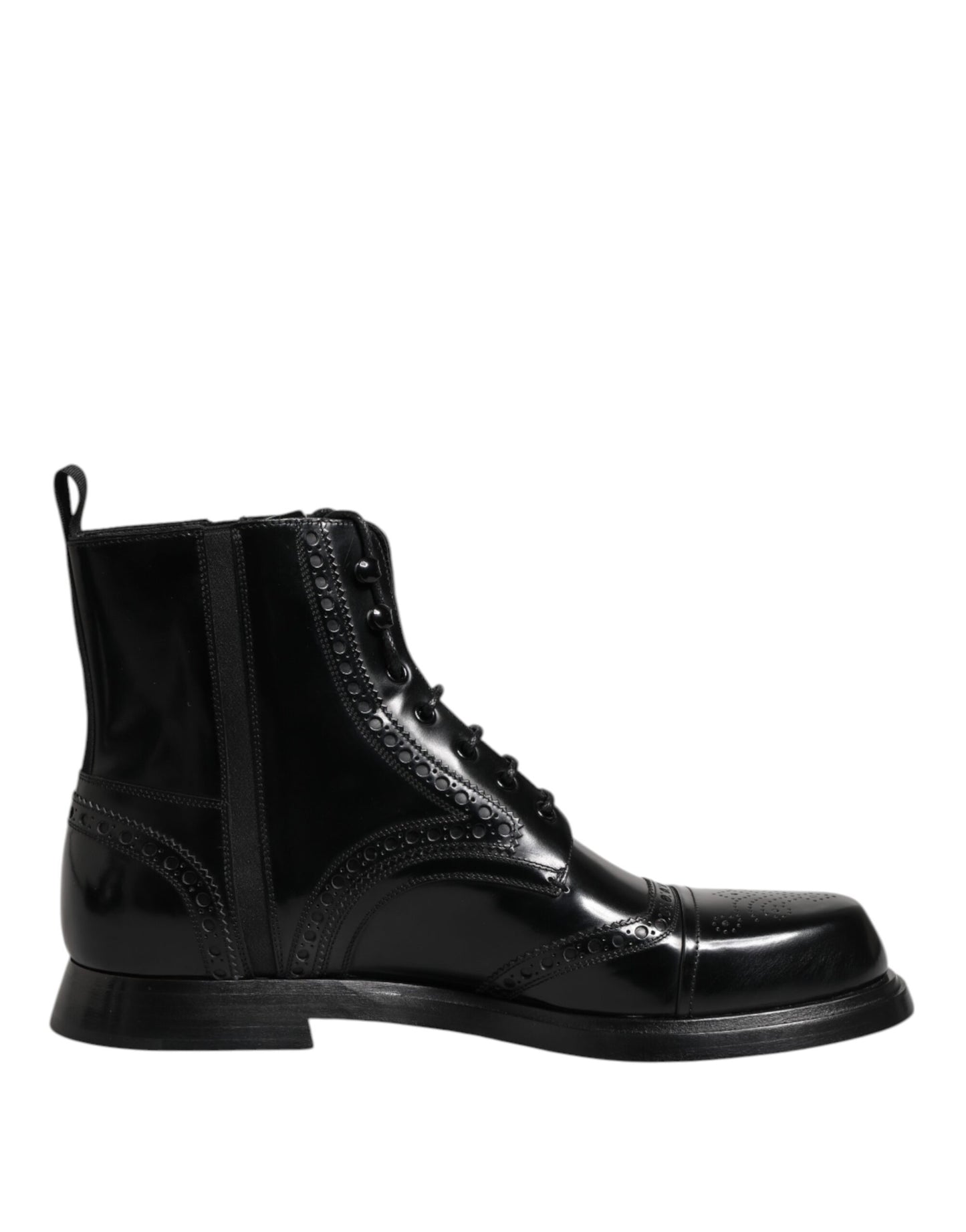Dolce & Gabbana Black Leather Lace Up Mid Calf Boots Shoes