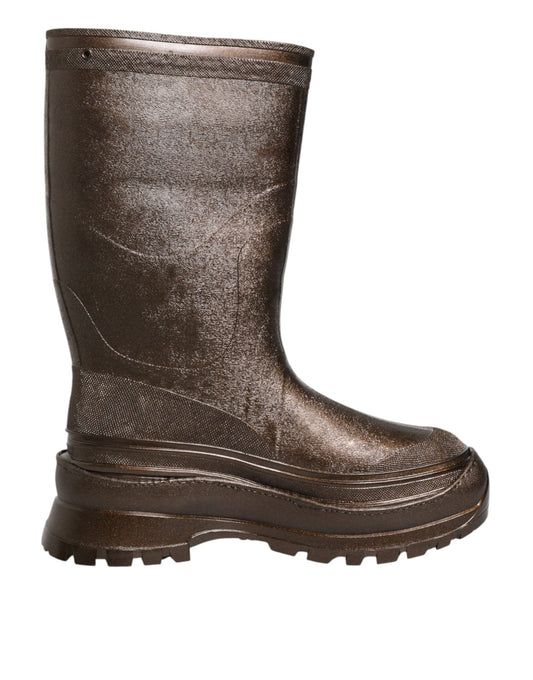 Dolce & Gabbana Metallic Brown Pull On Rain Boots Shoes