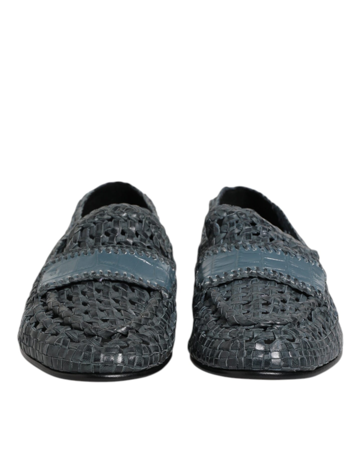 Dolce & Gabbana Blue Woven Raffia Slip On Loafers Shoes