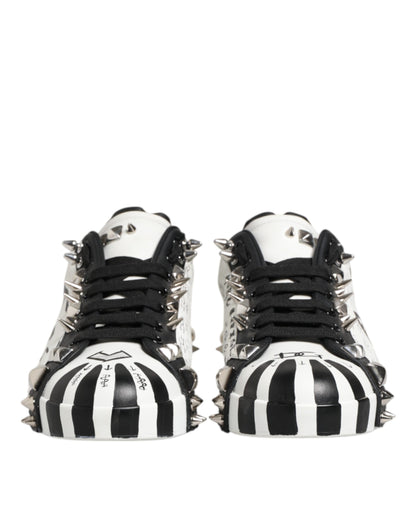 Dolce & Gabbana Black White Studded Low Top Sneakers Shoes