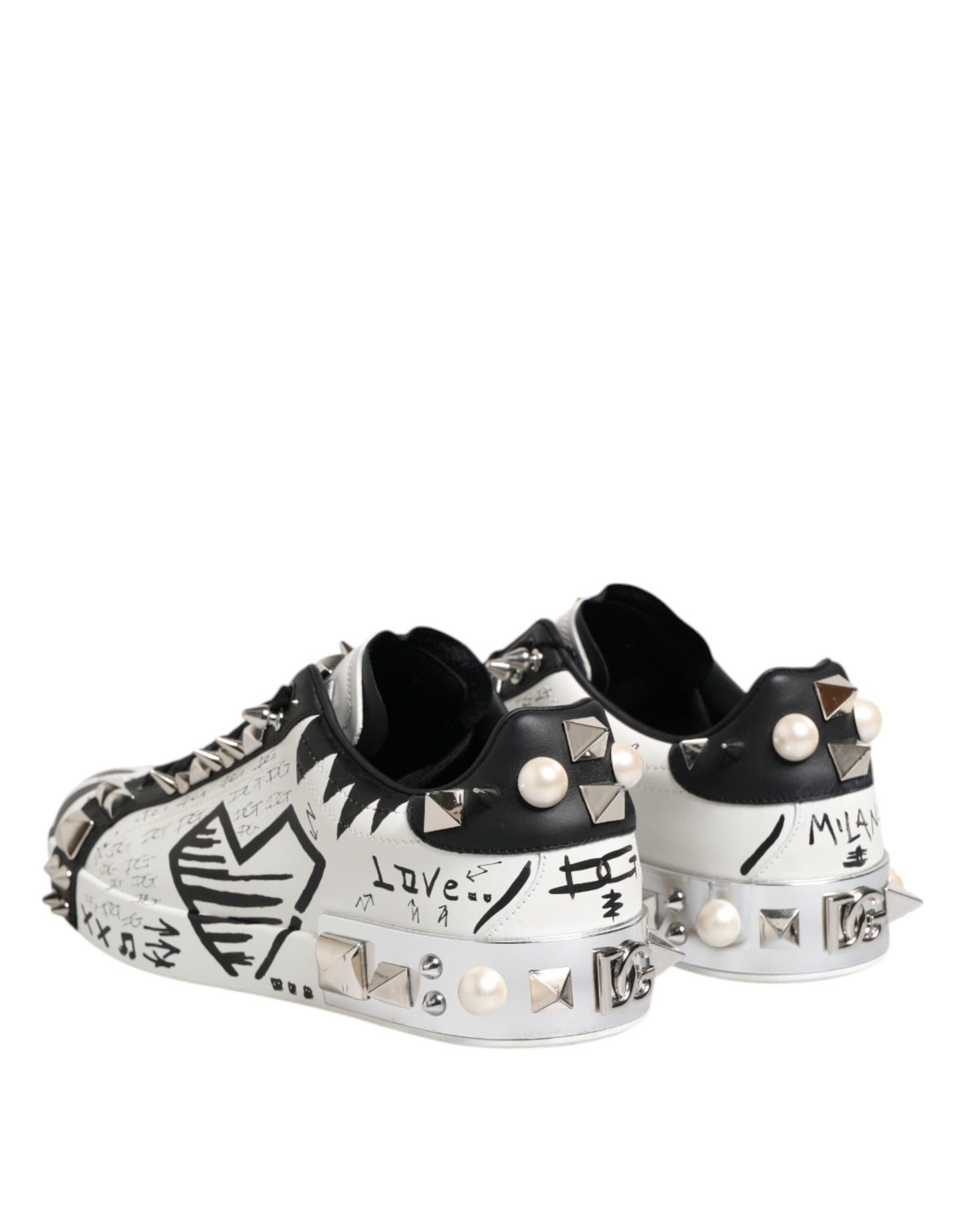 Dolce & Gabbana Black White Studded Low Top Sneakers Shoes