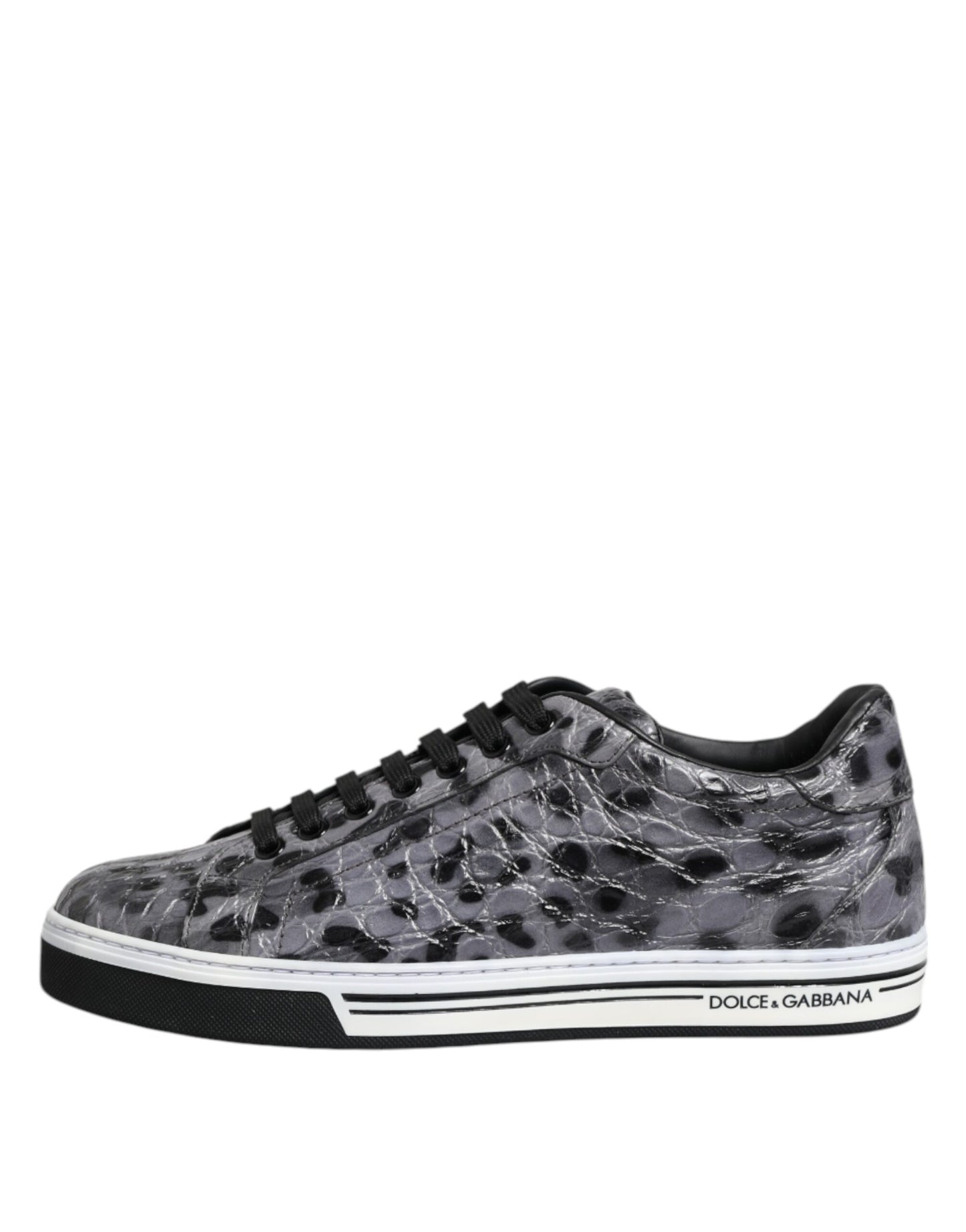 Dolce & Gabbana Gray Leather Leopard Low Top Sneakers Shoes