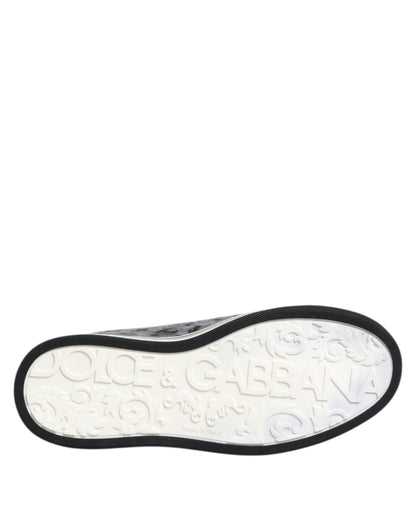 Dolce & Gabbana Gray Leather Leopard Low Top Sneakers Shoes