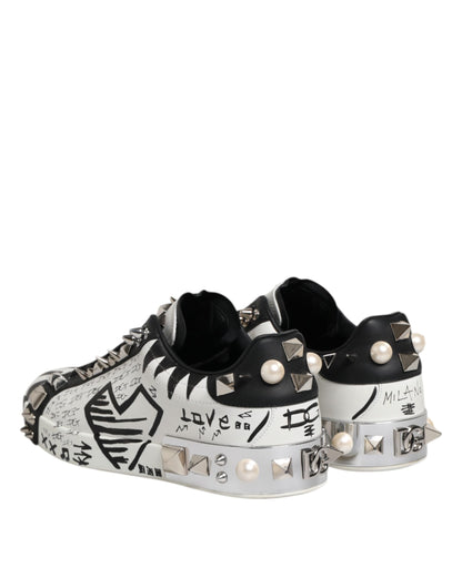 Dolce & Gabbana Black White Studded Low Top Sneakers Shoes