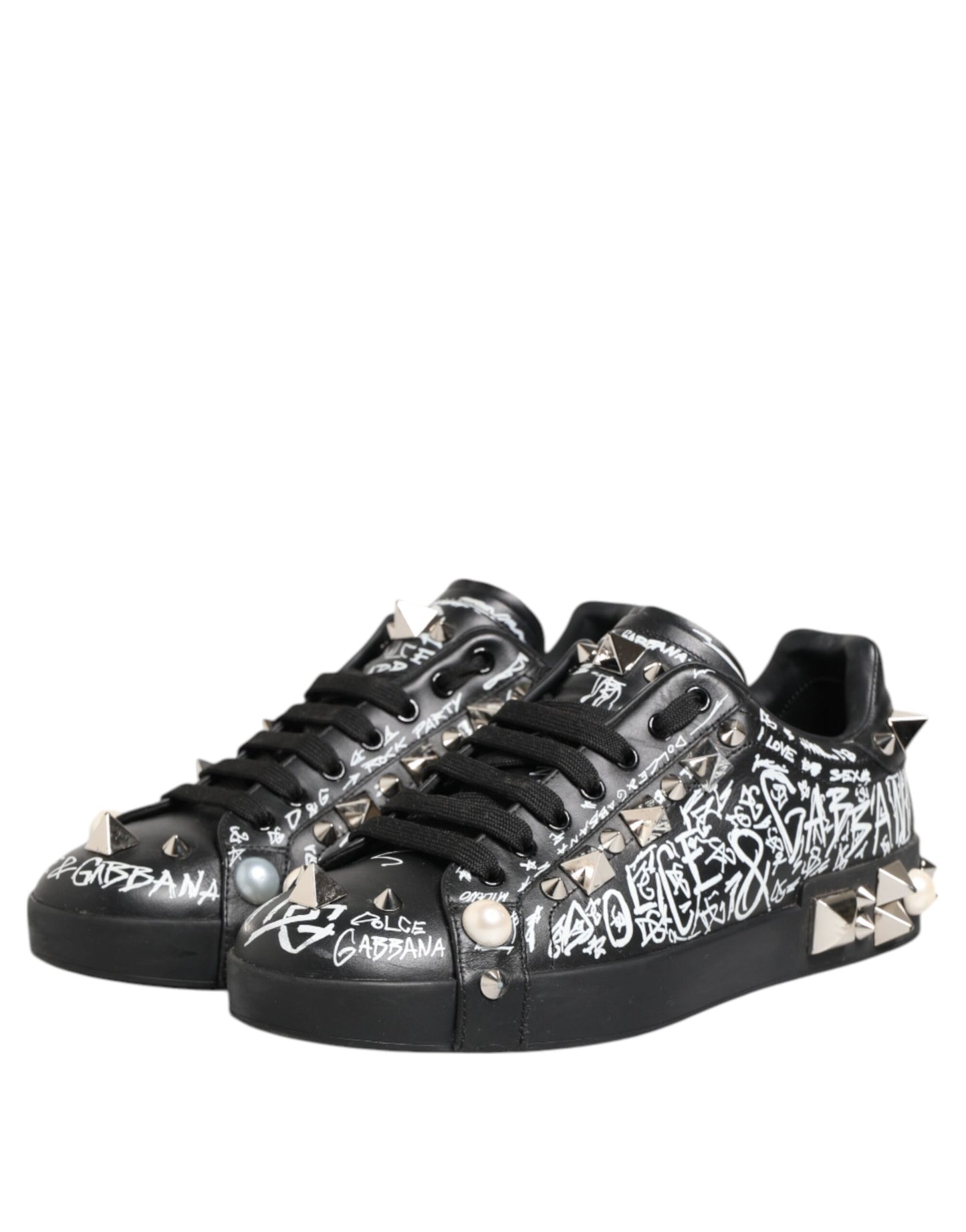 Dolce & Gabbana Black Portofino Stud Embellished Sneakers Shoes