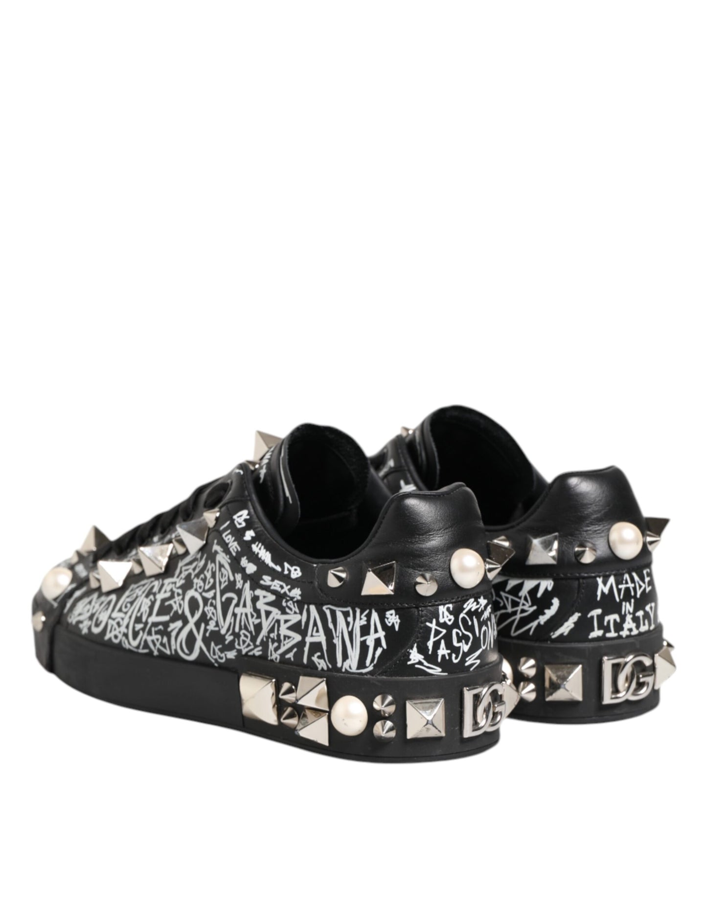 Dolce & Gabbana Black Portofino Stud Embellished Sneakers Shoes
