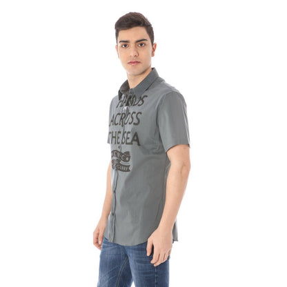 Costume National "Gray Cotton Men's Shirt with Italian Collar"