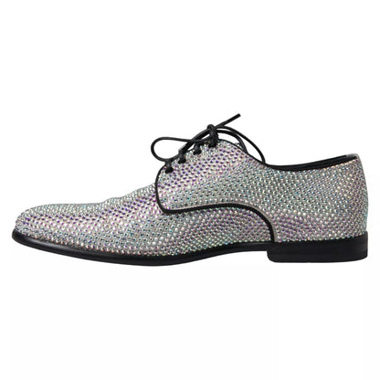Dolce & Gabbana Silver Leather Rhinestones Derby Shoes