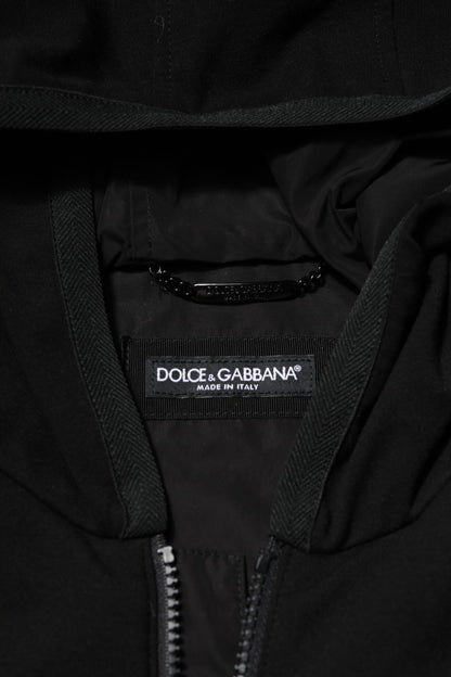Dolce & Gabbana Black Sleeveless Hooded Logo Plaque Jacket