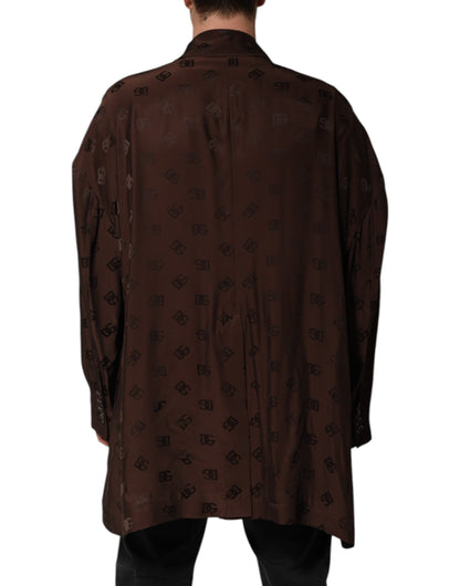 Dolce & Gabbana Brown Polyester Logo Monogram Coat Jacket