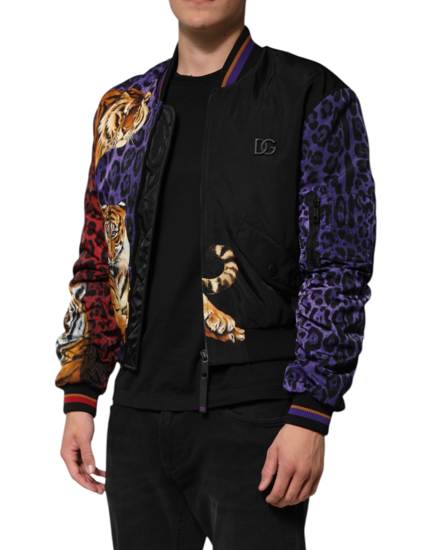Dolce & Gabbana Multicolor Tiger Print Men Bomber Jacket