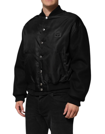 Dolce & Gabbana Black Polyester Logo Plaque Bomber Jacket