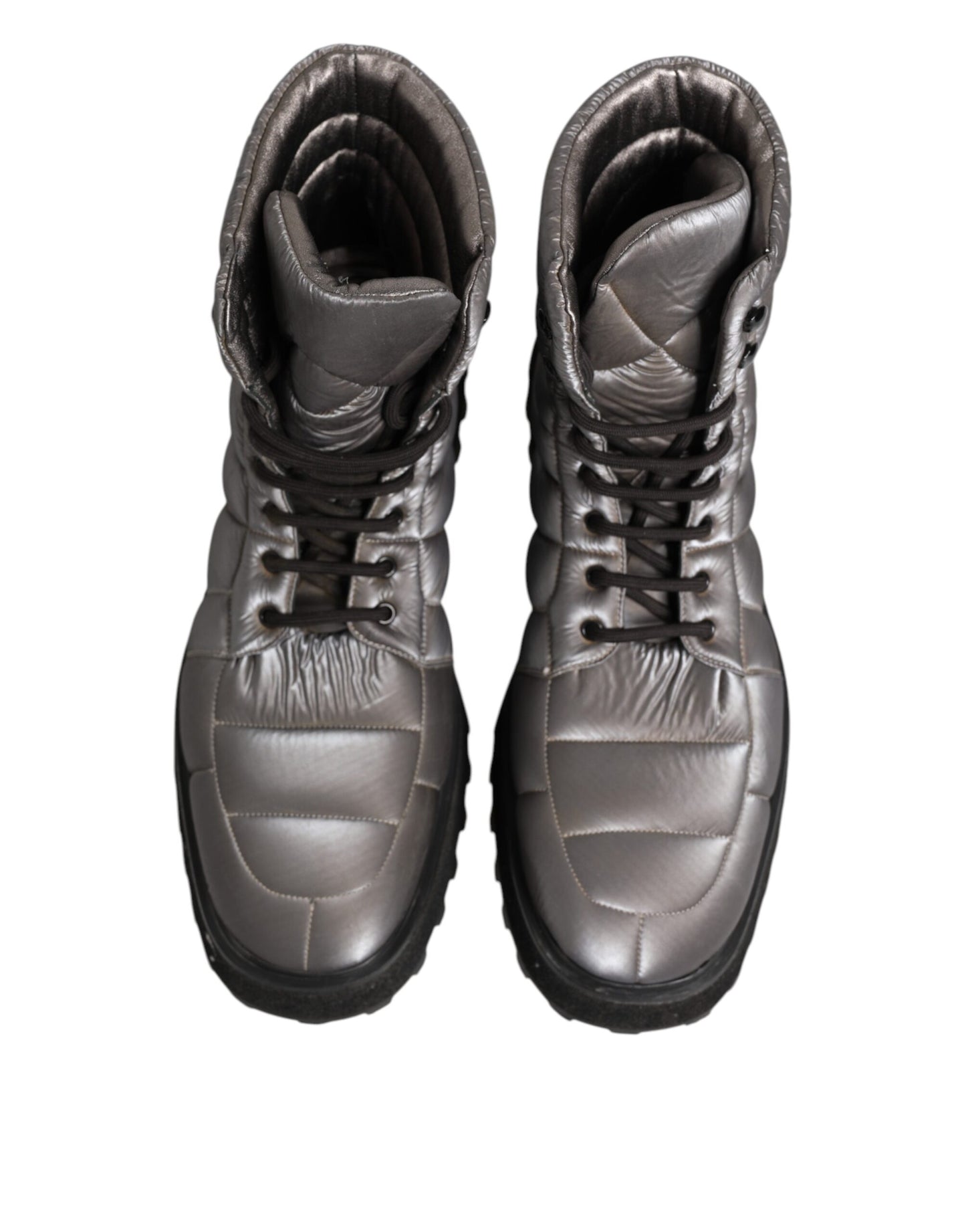 Dolce & Gabbana Silver Padded Mid Calf Lace Up Boots Shoes