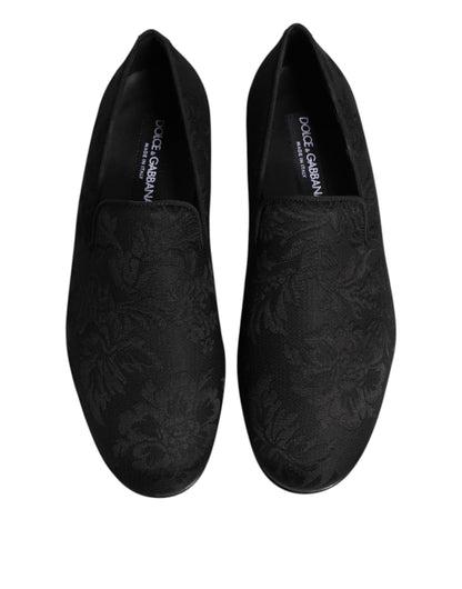 Dolce & Gabbana Black Floral Brocade Loafers Men Dress Shoes