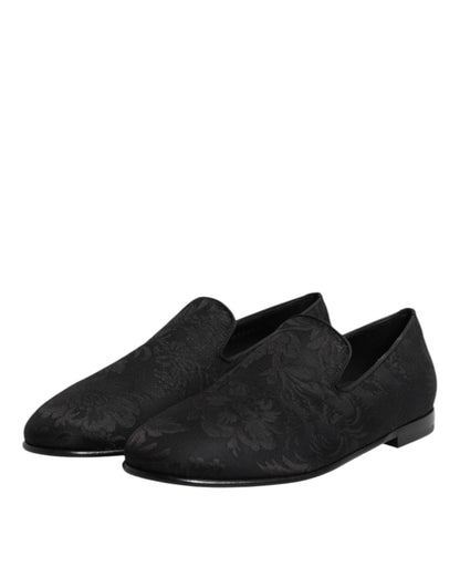 Dolce & Gabbana Black Floral Brocade Loafers Men Dress Shoes