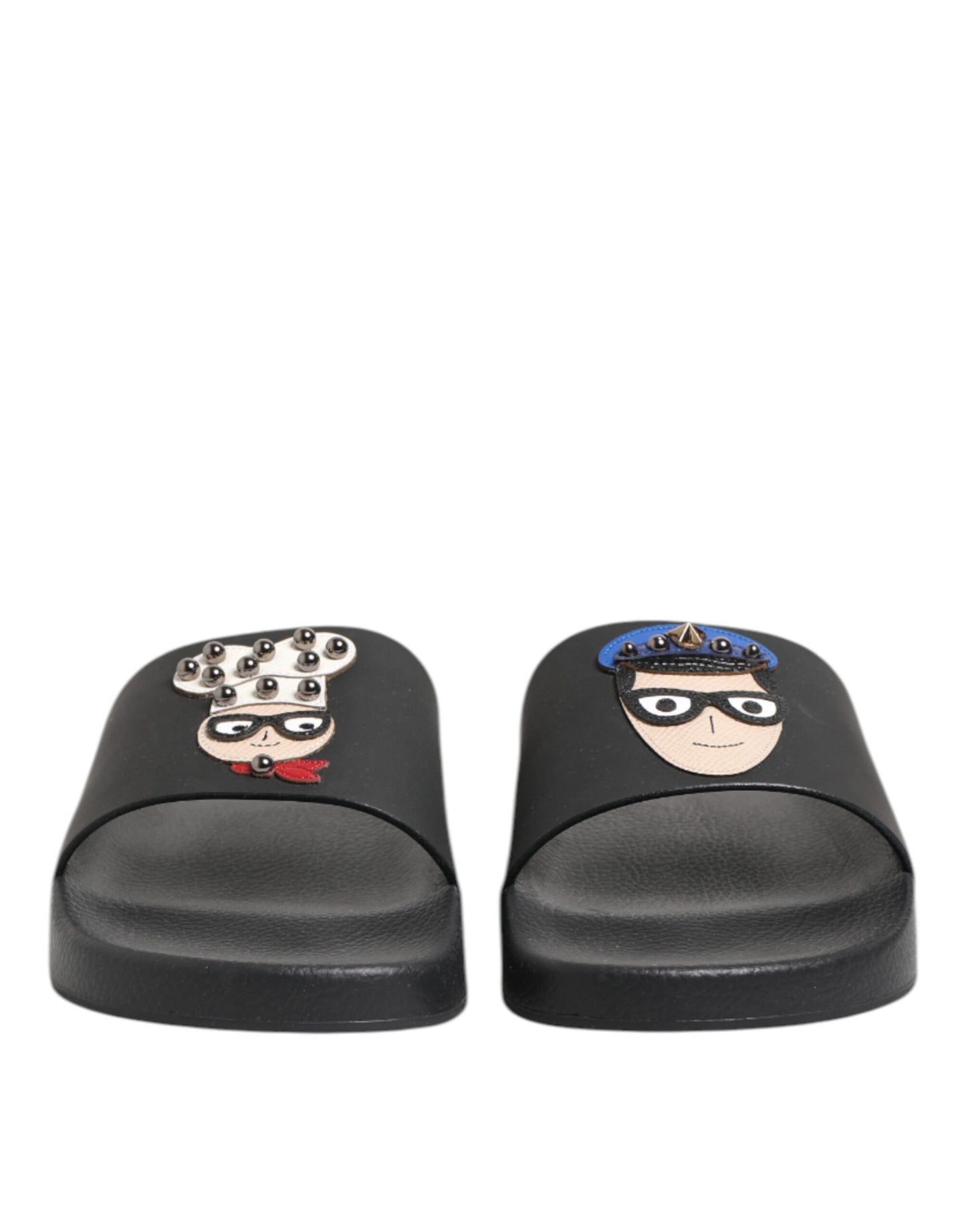 Dolce & Gabbana Black Leather Slides Flats Beachwear Shoes